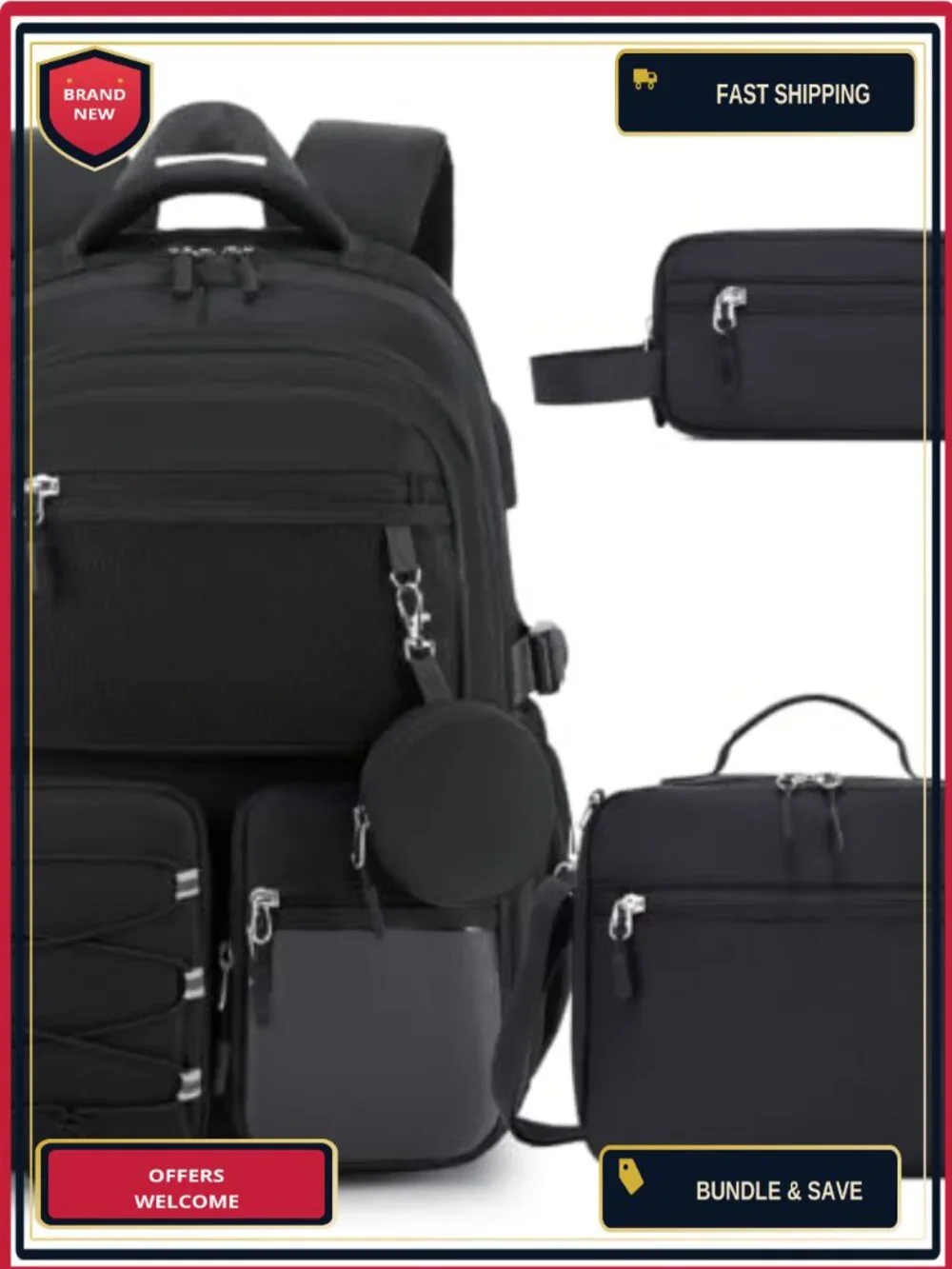 3PC School Backpack Set for Teen Girls Kids, 15.6